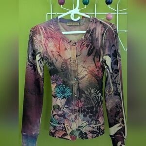 Floral Print Embellished Cardigan --